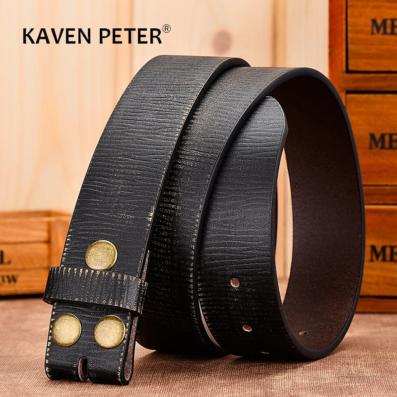 Genuine Leather Belt Without Buckle Vintage Strap For Men Jeans 3.8 CM Width Handmade Retro Cowskin Strap One Layer Leather