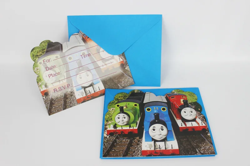 6pcs invitation card Томас поезд тематическая вечеринка на день рождения набор столовых приборов вечерние декоративная соломинка ребенок подростковый мальчик вечерние украшения - Цвет: 6pcs invitation card