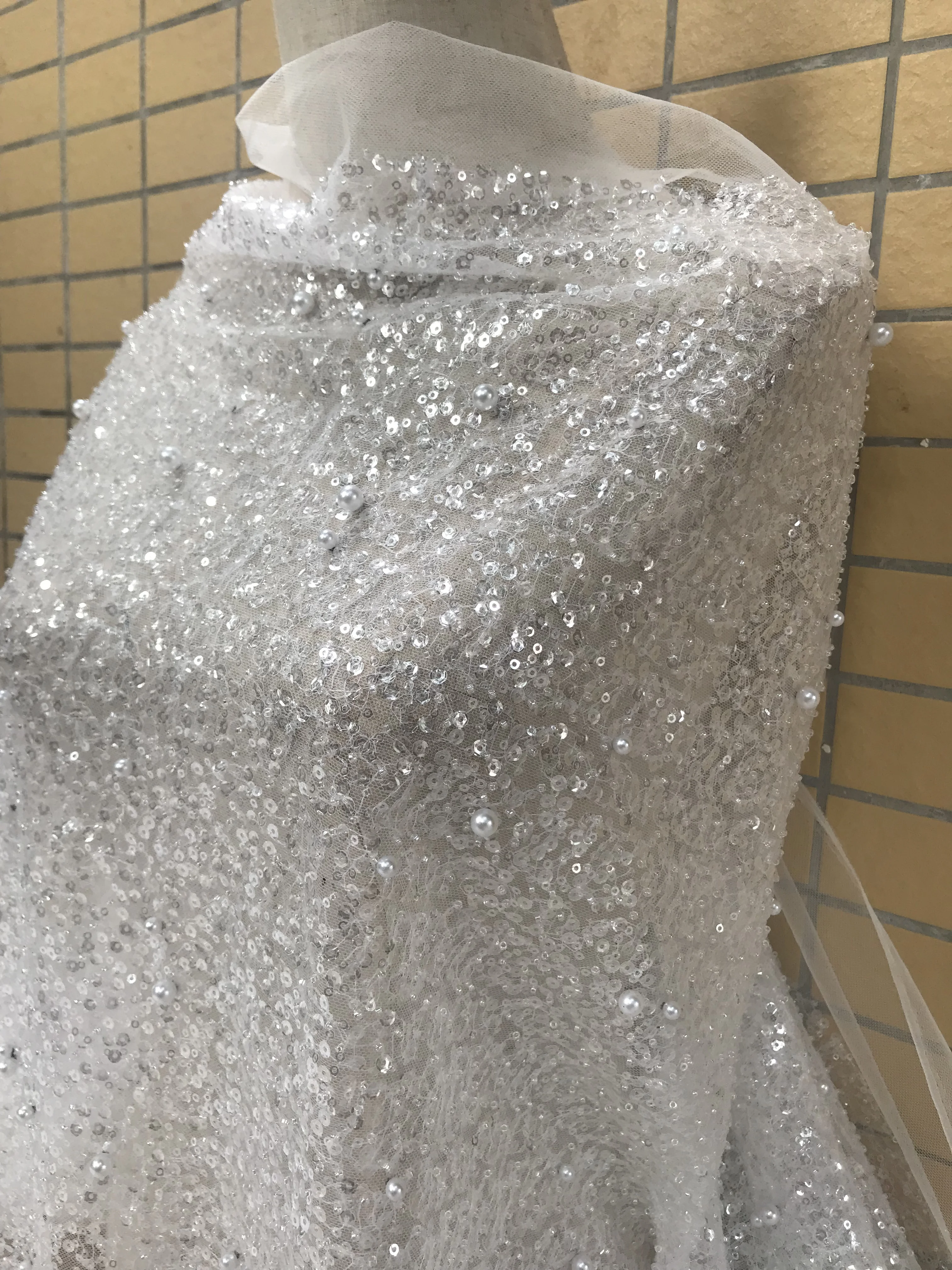 Горячая распродажа! небольшой бисером нигерийские Ткани Высокое качество Тюль