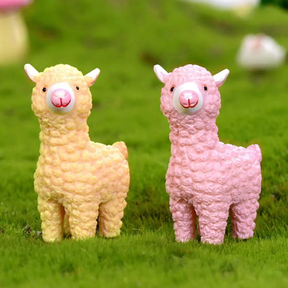 

Cute Mini Alpaca Sheep Model Miniatures Doll House Succulents Landscape Decor