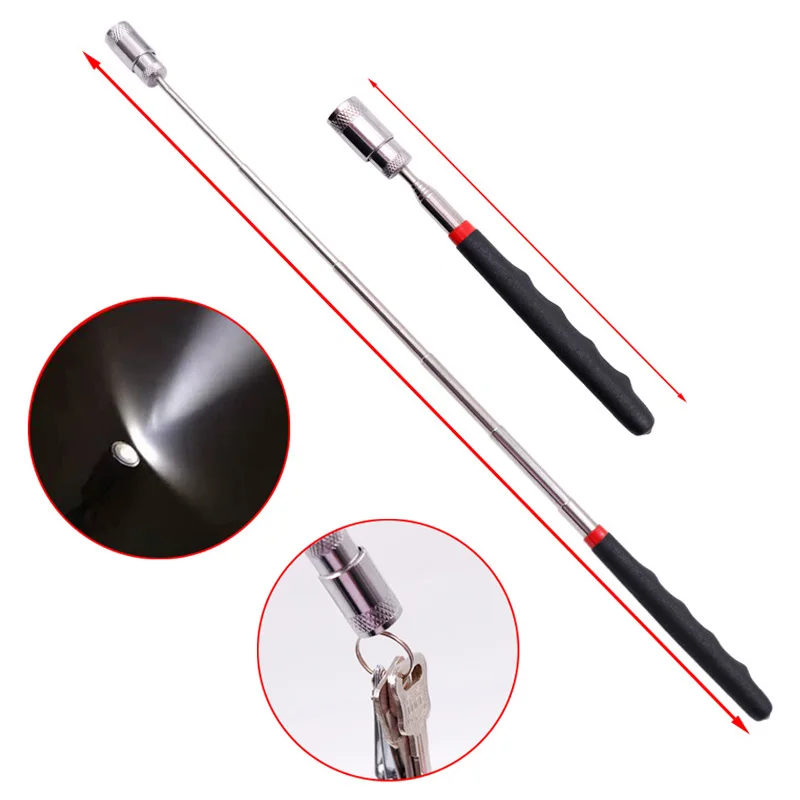 

ZK20 Dropshipping 80cm Home Mini Led Pick Up Tool Telescopic Magnetic Magnet For Picking Screwdriver Nuts And Bolts Metal Screw