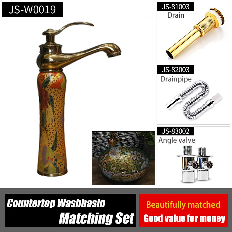 retro pattern art ceramic washbasin round bathroom sink balcony countertop basin lavatory sink household matching set drain free global shipping