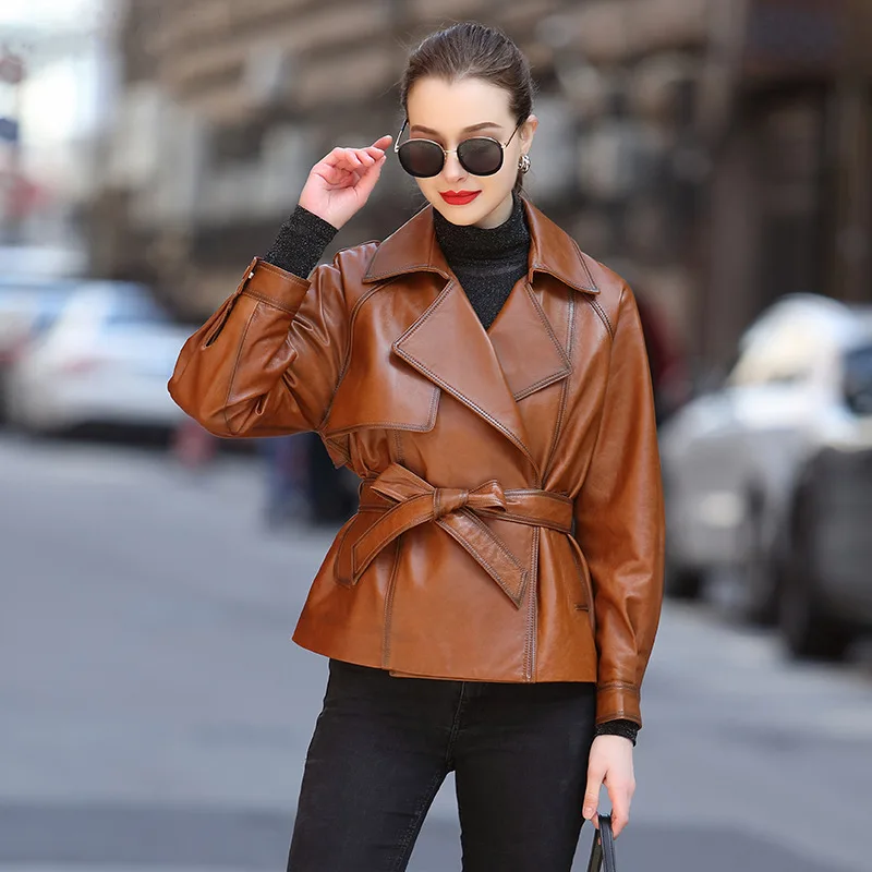 

Leather women's autumn and winter 2021 new wear British fashion short Lapel casual work clothes coat traf