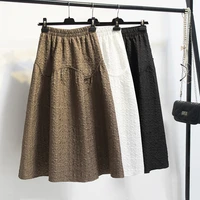 solid color female vintage long skirt women autumn winter elegant fashion ladies high waist pleated skirt