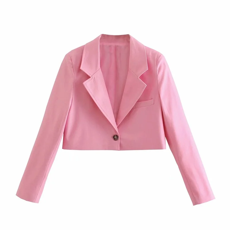 

women 2021 Fashion Seized Line Decoration Lapel Short Chest Decoration Unilateral Pocket Casual Blazer Streetwear