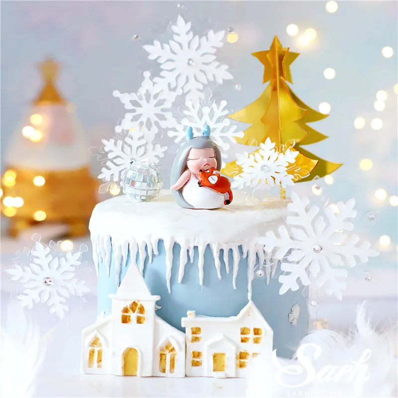 Блестящий Белый Серебряный торт Снежинка Топпер алмазное Рождественское