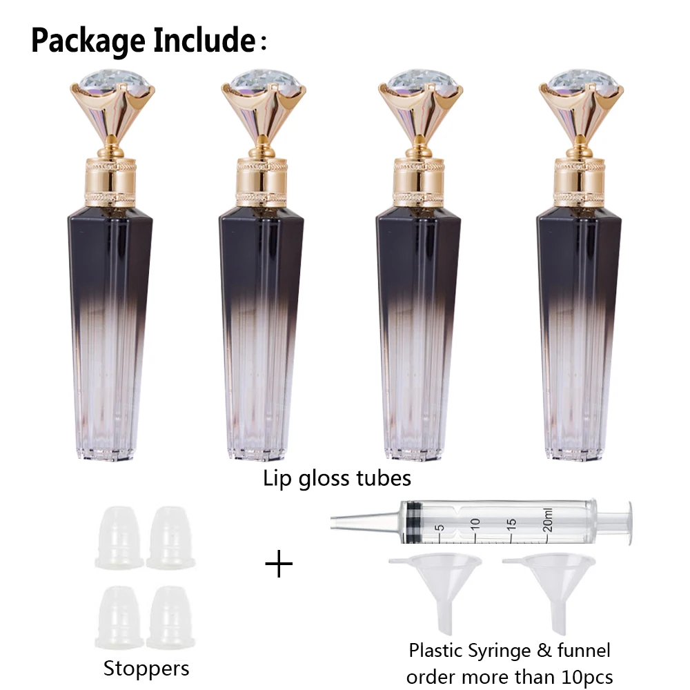 

Lip gloss tubes filling bottles with diamond mini Lipgloss tubes empty lip balm containers packaging clear refillable bottles