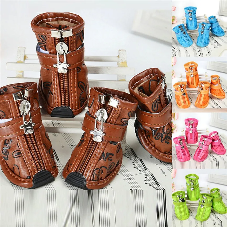 Зимняя нескользящая обувь для собак 4 шт. толстые теплые ботинки от снега и дождя