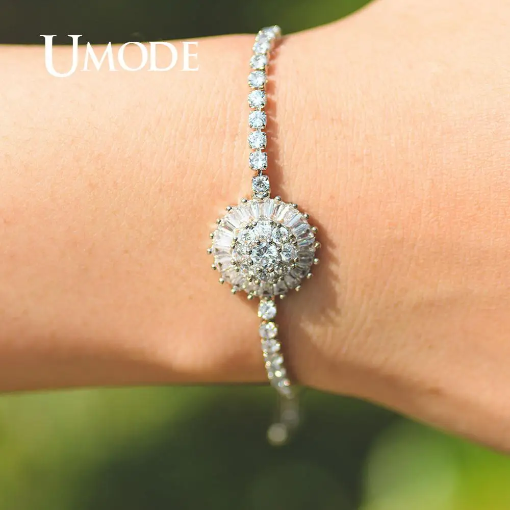 Женские теннисные браслеты UMODE круглые с фианитом и кристаллом кубического