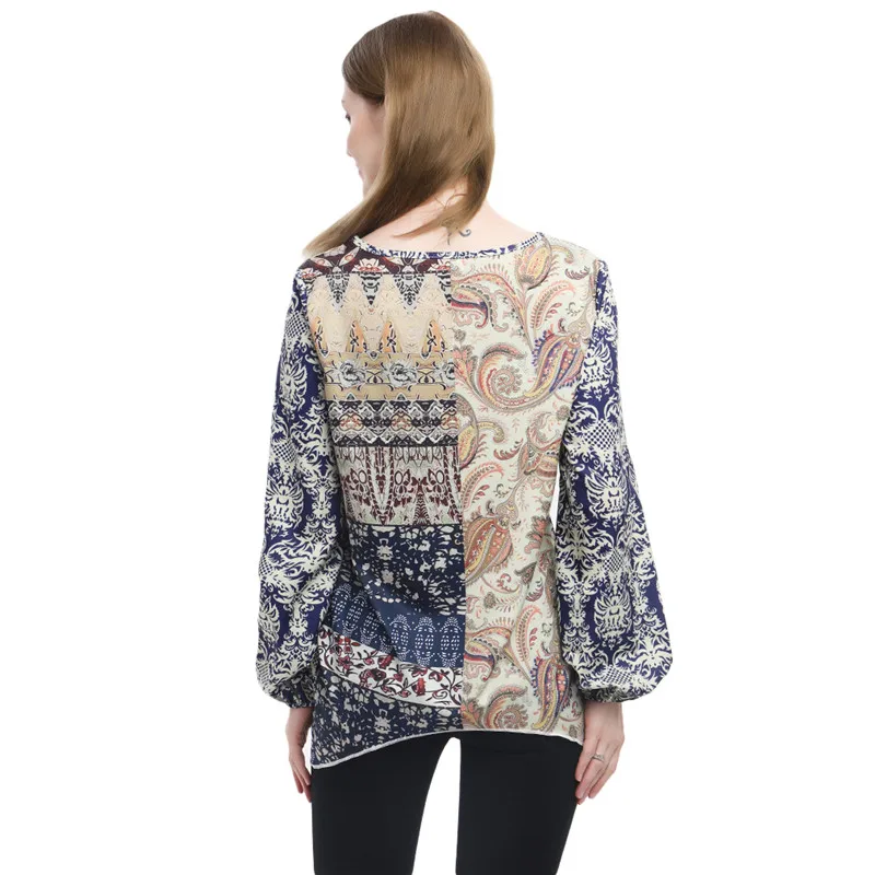 

GAOKE Women Tops And Blouses Long Sleeve Bohemian Beach Loose Female Shirt Blouse Boho Fashion V Neck Lady Top Blusas