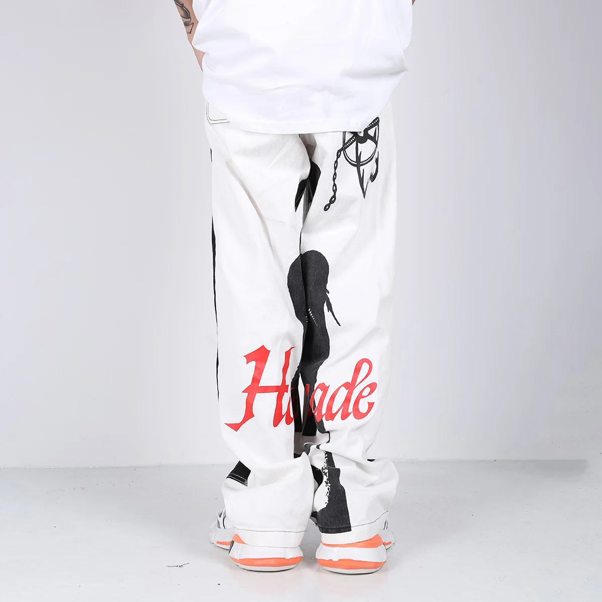 

2021 Funny Graphic Print Color Block Streetwear Men Hip Hop Baggy Jeans Pants Kanye West Straight Punk Denim Trousers For Teens