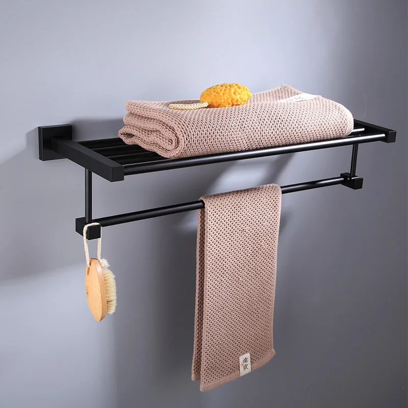 Solid Aluminum Bathroom Hardware Accessories Towel Rack Shelf Single Towel Holder Wall Air Blower Rack Toilet Brush Holder Hook images - 6