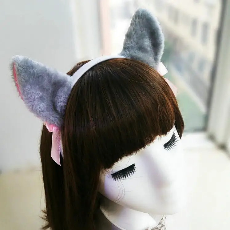 Милая повязка на голову с кошачьими ушками колокольчиком и бантом вечерние