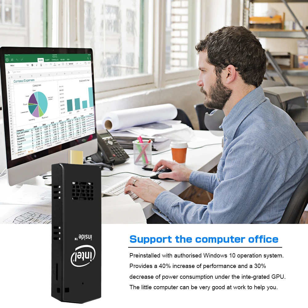 Производитель Intel Atom x5-Z8350 Pocket Mini PC Dongle W5 Pro Win10 RAM 2GB + 32GB Dual WiFi USB3.0 до максимальной