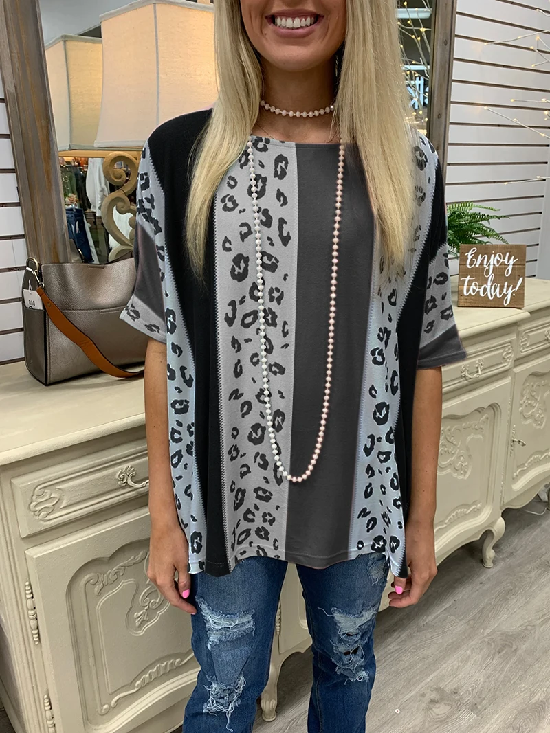 

Leopard Harajuku T-shirt Women's Summer Casual T-shirt Short Sleeve O Neck Leopard Print Colorblock Tops Femme T-shirts