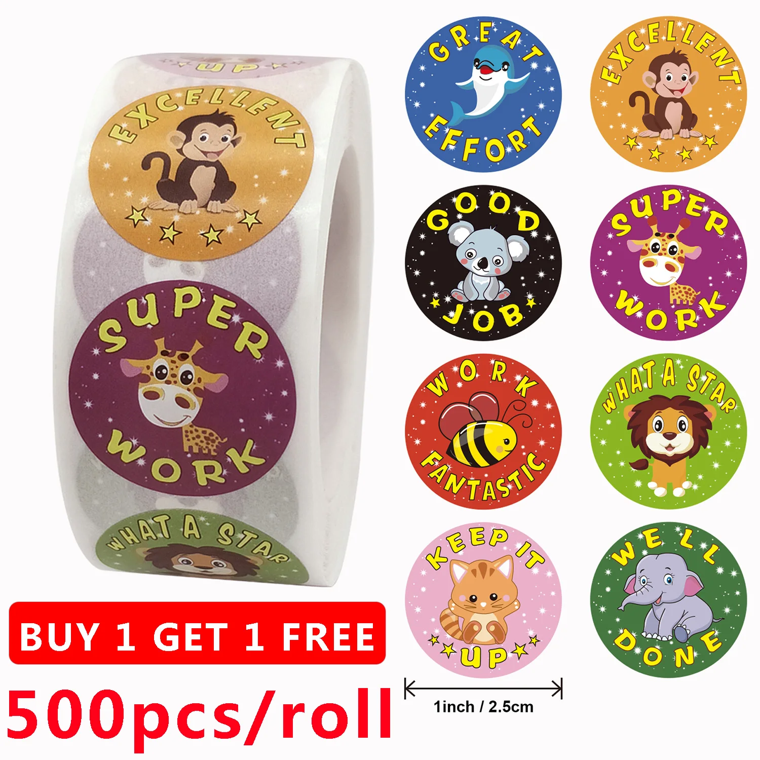 

500PCS Round Labels Reward Stickers Encouragement Sticker Roll for Kids Handmade Packaging Sticker for Candy Dragee Bag Gift