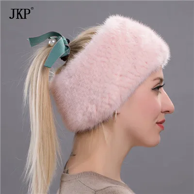 JKP Новые натуральные норковые меховые повязки на голову эластичный шарф настоящий меховой шарф из норки Роскошные модные аксессуары для волос для девочек - Цвет: HW 05H