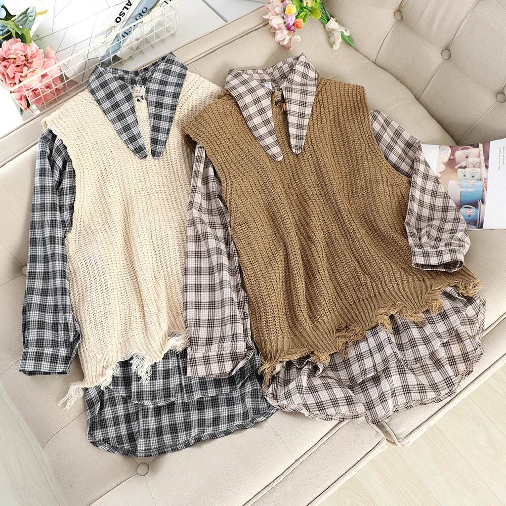 SINGRAIN женские корейские клетчатые блузки шерстяные пояса теплый жилет Winer модная