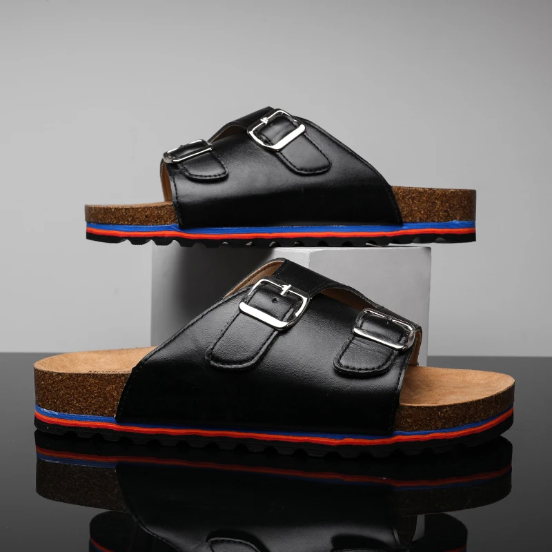 

Men's Sandals Genuine Leather Slippers Men Bathroom Shoes Summer Slipper Massage Mens Designer Bedroom Acupressure Ventilation