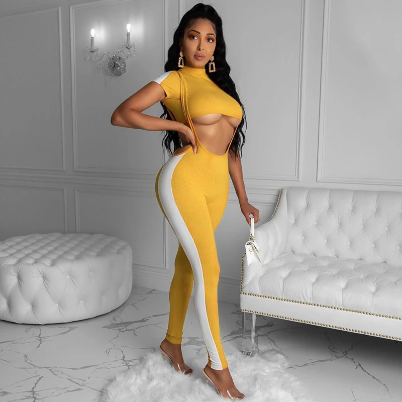 

Women Patchwork Short Sleeve Fitness Crop Top + High Waist Slim Overalls Leggings Sport Suit Yoga Set Gym Workout Clothes 2020