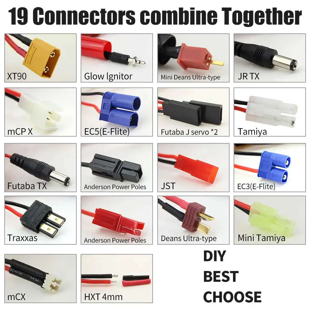 Зарядное устройство для аккумуляторов Traxxa JST FUTABAS/T Plug XT60 EC3 EC5 Hxt TAMIYAS 19 в 1|Детали и