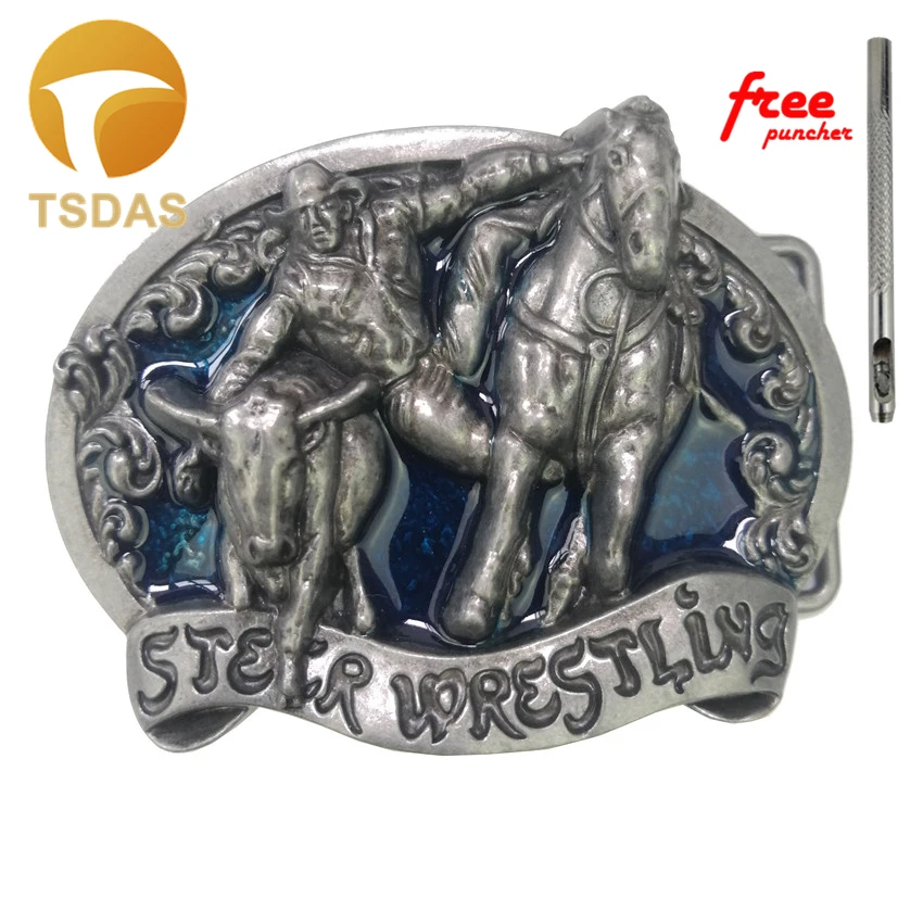 Ковбойская пряжка для ремня с серебристым покрытием 3D Серебристые Металлические