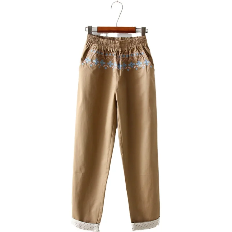 Женские брюки до икры с цветочной вышивкой Merry Pretty повседневные Прямые в горошек