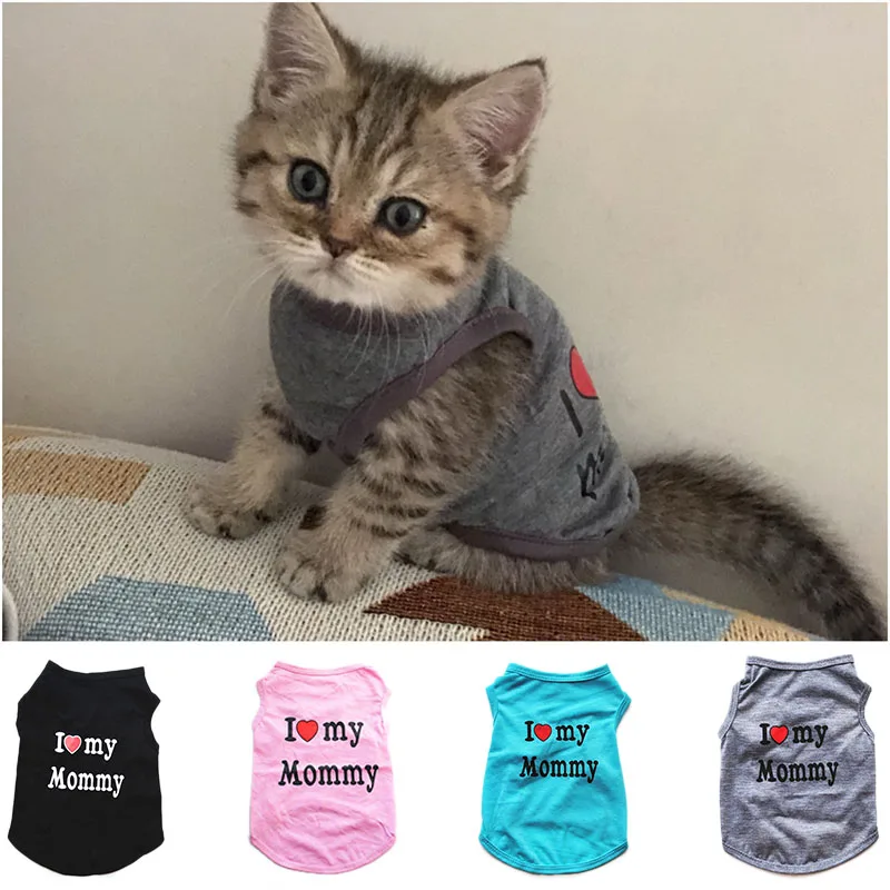 

Pet Clothes Casual Puppy Dog Cat Clothing "I Love Mommy & Daddy" Print Cat Vest Tee Shirt 100% Cotton T-shirt Cat Kitten Apparel