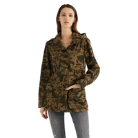 escalier women anorak camouflage color long sleeved pockets zipper hooded collar coat