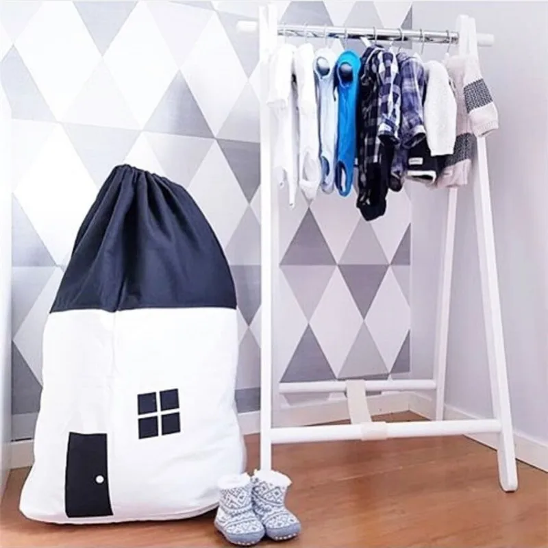 

Hot black and white cotton canvas small house storage bag home children's room decoration storage bag