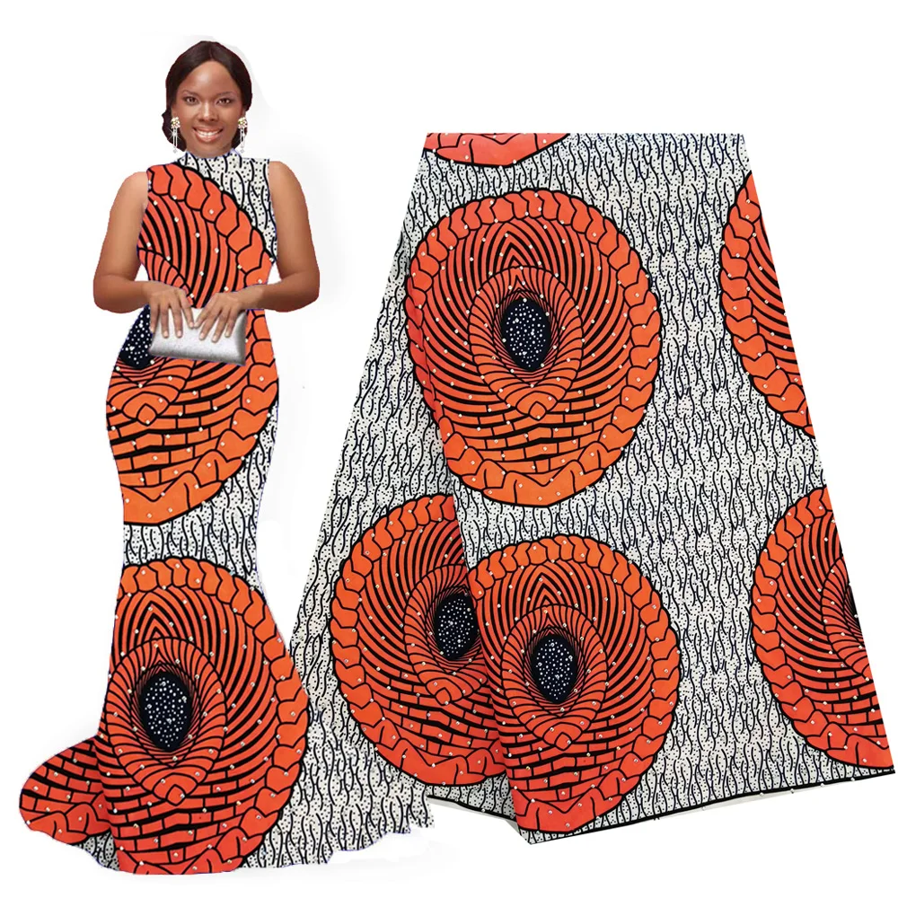 

Ankara African Polyester Wax Prints Fabric with Stones Purple Real Wax High Quality 6 yards African Fabric for Party Dress