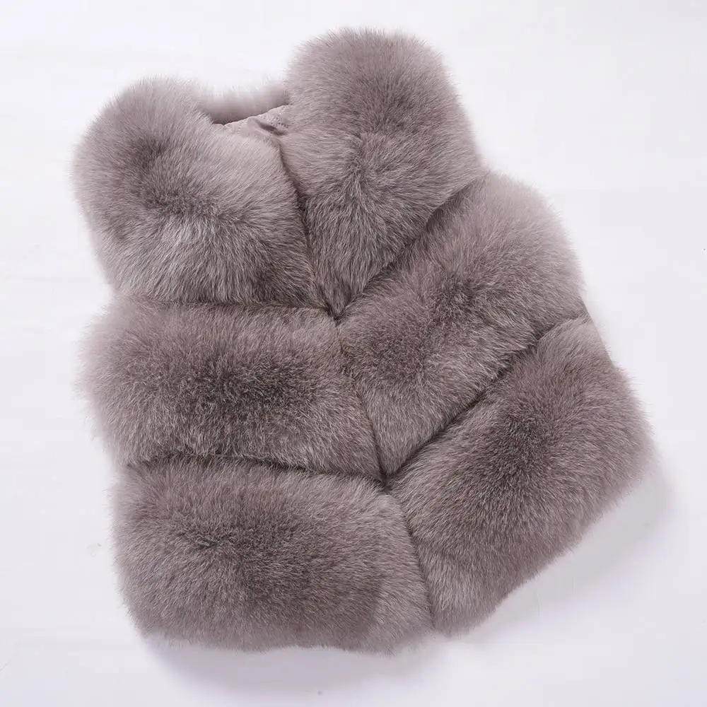 Medium Grey JKKFURS Новое поступление женские жилеты из натурального Лисьего меха высокого качества женские модные стильные жилеты из натурального меха 3 ряда куртки S7162 - Цвет: Medium Grey
