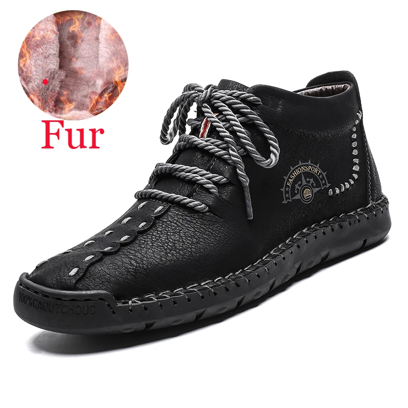 Black with fur Лидер продаж; зимние мужские ботинки на меху; зимние ботинки; Мужская водонепроницаемая обувь на шнуровке; мужская повседневная обувь; ботильоны; большие размеры - Цвет: Black with fur