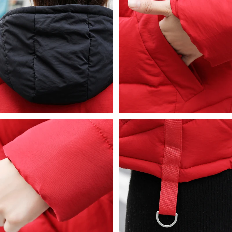 

7 Colors Available Winter Autumn Down Jacket For Women False Two Pieces Hooded Short Female Coat Padded Puffer Breasted Buttons