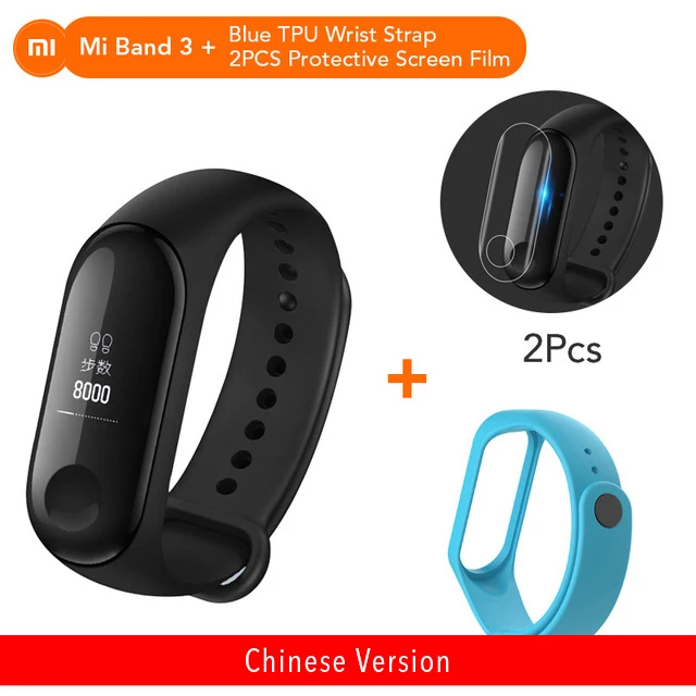 Add Blue Strap Xiaomi mi-браслет 3 пульсометр Bluetooth 4,2 Xao mi умный спортивный браслет OLED mi band 3 Smartband - Цвет: Add Blue Strap