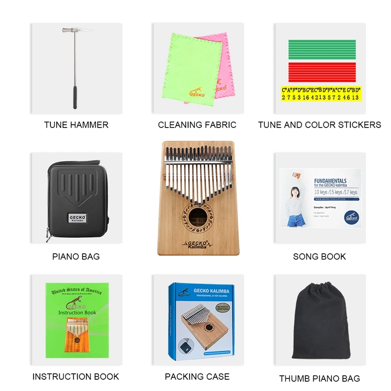 

GECKO B Tone Kalimba 17 Keys Bamboo Thumb Piano with Performance Protection Box, Tuning Hammer K17BA for Kids Adult Gift