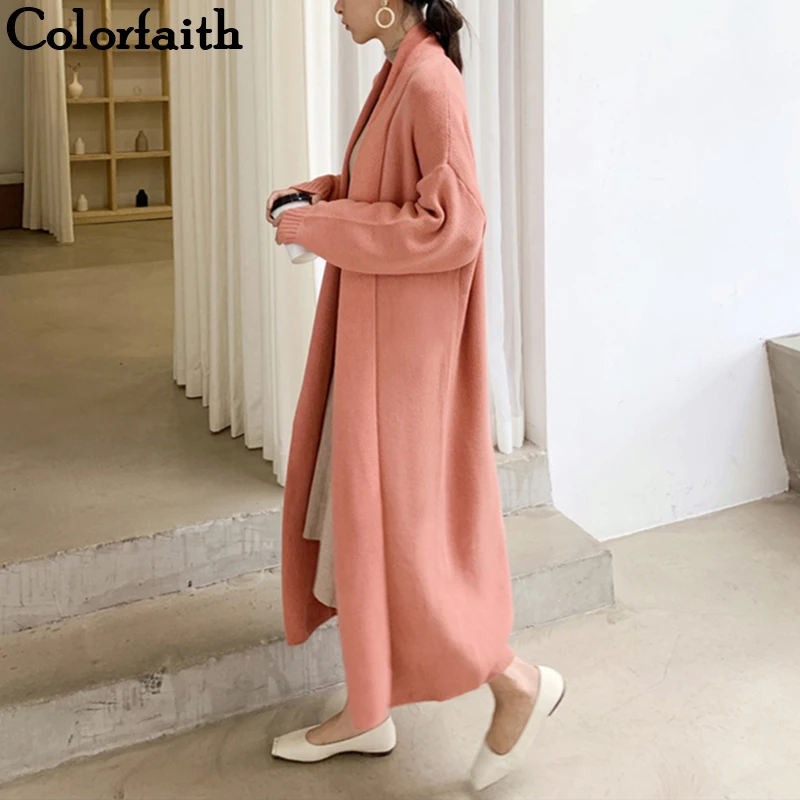 Женский вязаный кардиган Colorfaith однотонный длинный в английском стиле на осень и