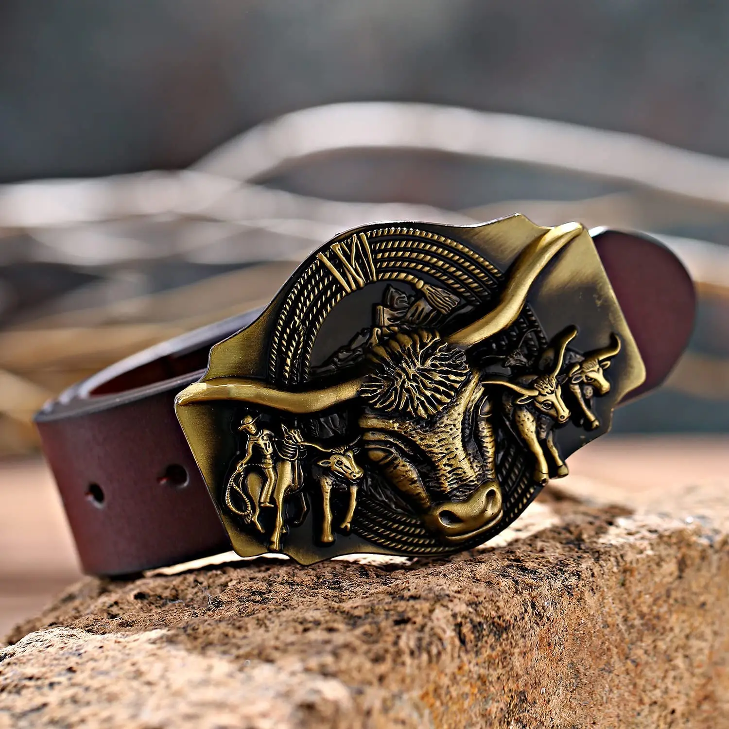 Cowboy belt Texas tauren Antique brass tube novelty belt buckle for men's and women