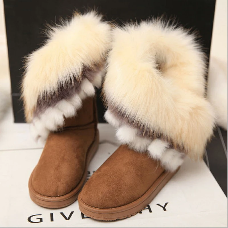 

Women Flats Ankle Snow Boots Fur Boots Winter Warm Snow Shoes Woman Round-toe Female Man-made Flock Leather Women Shoes NVXUE22