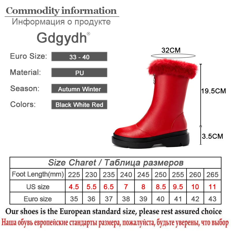 Gdgydh Long Plush Inside Leather PU Snow Boots Plush Boots Women Warm Natural Fur Winter Boots Female With Zipper High Quality