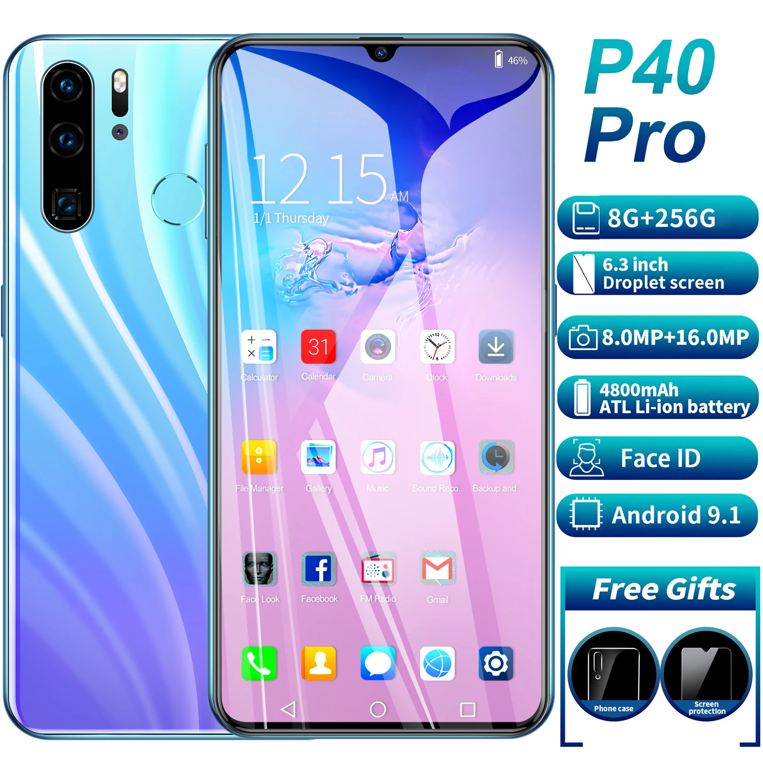 Смартфон глобальная версия P40 Pro HD 6 3 дюйма Snapdragon 865 Android 10 8 + 512 ГБ 4800 мА · ч две SIM