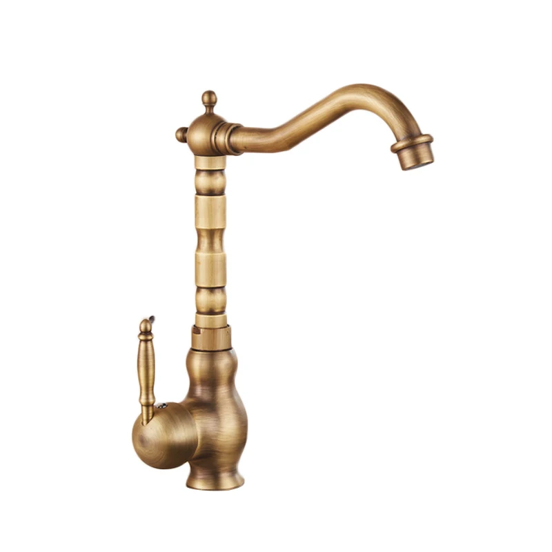 360 Вращение одной ручкой смеситель античная латунь ванная раковина резной