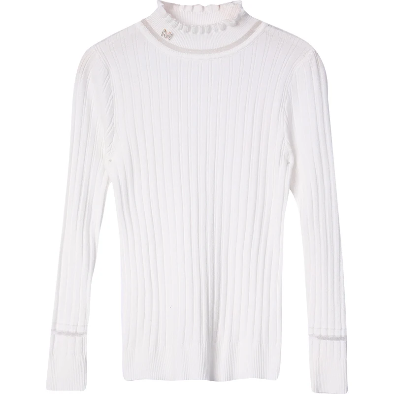 

Knitted Sexy Inner Wear Half Collar Top Long-Sleeved Bottoming Shirt Women's Autumn and Winter 2019 New Loose-Fitting