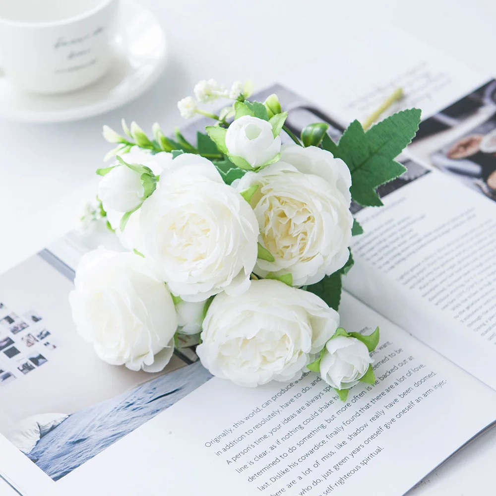 

1 Bundle Silk Peony Bouquet Home Decoration Accessories Wedding Party Scrapbook Fake Plants Diy Pompons Artificial Roses Flowers
