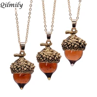 10pcslot water drop glass crystal acorn oak necklaces pendants for women suspension jewelry gold chain gifts wholesale