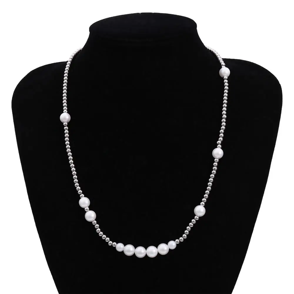 

High Quality Goth Baroque Pearl Choker Necklace Women Bridal Wedding Boho Metal Stainless Steel Beaded Chain Necklaces Jewelry