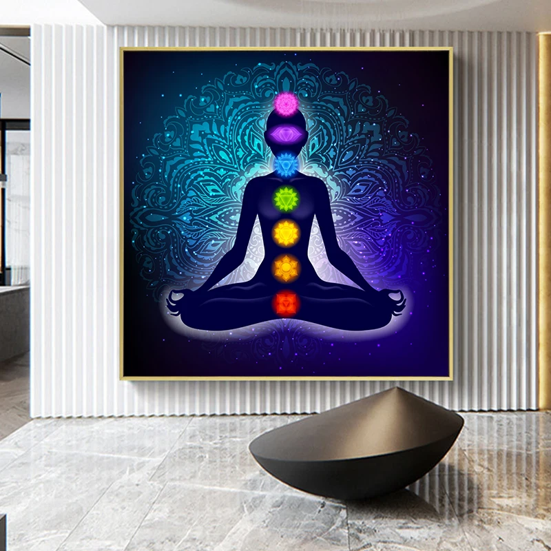 

Canvas Painting Art Posters Prints Indian Buddha Meditation 7 Chakra Yoga Sports Wall Art for Living Room Bedroom decor Cuadros