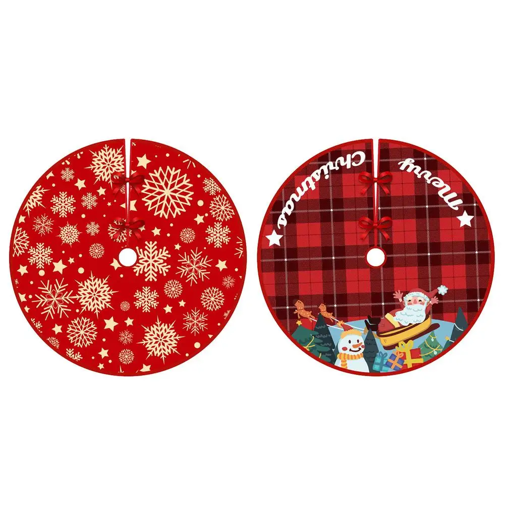 

90cm Christmas Tree Skirt Ornament Christmas Tree Decorations Bottom Decoration Linen Tree Skirt With Snowflake Patterns Navidad
