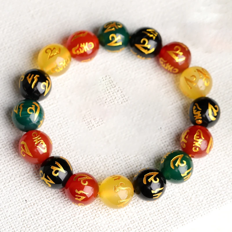 Цветной натуральный хрустальный браслет шесть слов мантра бусины Будда сердце с