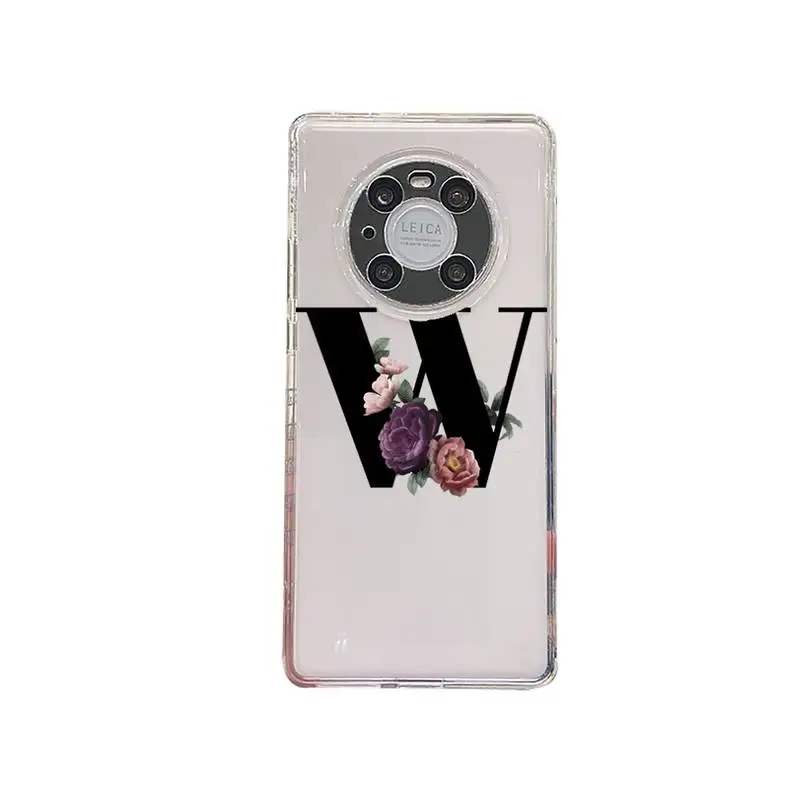 Чехол для телефона с буквами алфавита и цветами прозрачный Huawei honor V 40 30 20 X note 10 pro